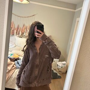 Free People waffleknit zip up hoodie